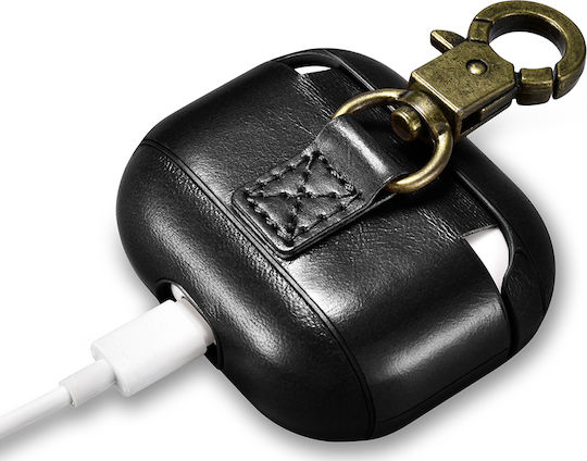 iCarer Vintage with The Hook Leather Case with Keychain Black for Apple AirPods 3
