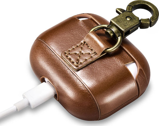 iCarer Vintage Leather Case with Keychain Brown for Apple AirPods 3