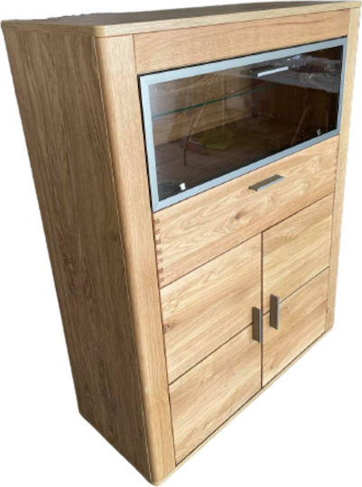 Opal Витрина за дневна от Масивно дърво със стъкло и осветление Натурален 90x38x120см
