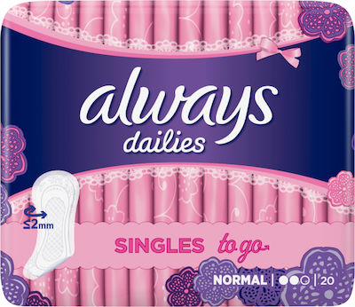 Always Dailies Singles To Go Normal Σερβιετάκια για Κανονική Ροή 2 Σταγόνες 20τμχ