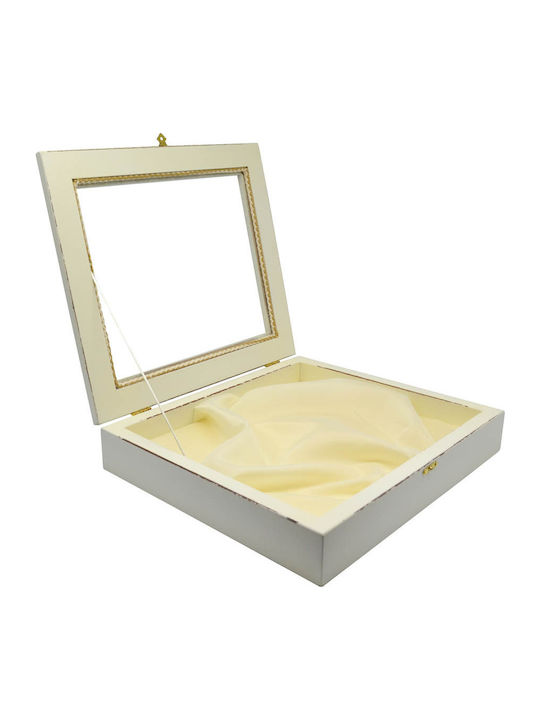 Ankor Tabletop Square Wedding Crown Case Wooden Ecru 29x29cm