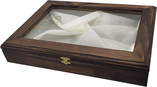 Korres Craft Country Wall-Mounted Rectangle Wedding Crown Case Wooden Walnut Brown 26x37cm