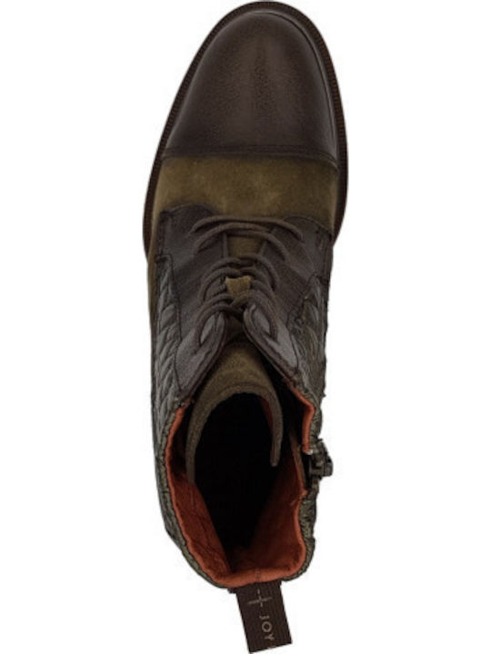 Ines Δερμάτινα Γυναικεία Μποτάκια Χακί