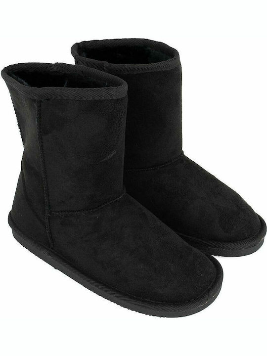 Suede Γυναικεία Μποτάκια με Γούνα Μαύρα