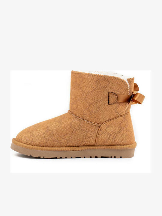 Suede Women's Ankle Boots with Fur Camel