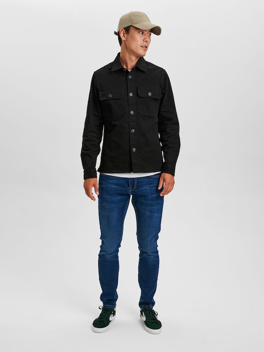 Overshirt Mânecă Lungă În Linie Regular Fit Negru