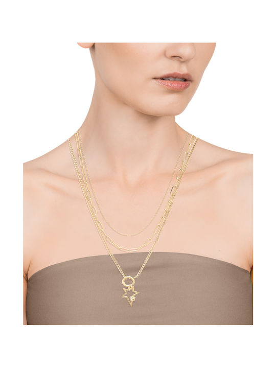 Viceroy Necklace Triple with design Star from Gold Plated Steel with Zircon Chic Collection