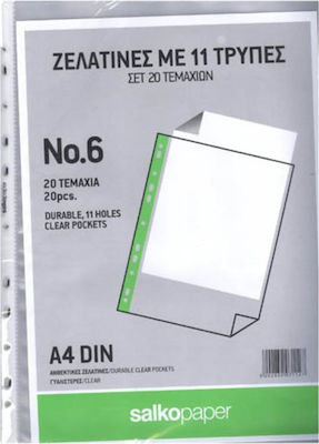 Salko Paper Πλαστικές Ζελατίνες για Έγγραφα Τύπου "Π" A4 με Τρύπες 20τμχ Ματ