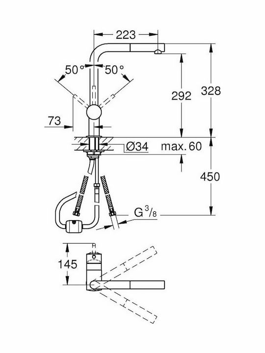 Grohe Minta Tall Kitchen Faucet Counter with Shower Inox Silver