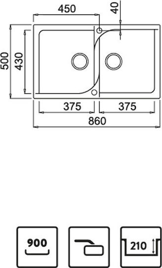Elleci Ego 450 Metaltek LME45073 Drop-In Sink Synthetic Granite W86xD50cm Titanium