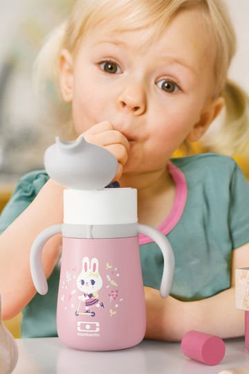 Monbento MB Stram Sticlă Pentru Copii Termos Oțel Inoxidable Cu Pai Roz 360ml