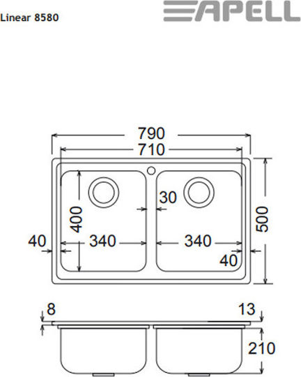Apell Linear 8580 Drop-In Inox Μ79xΠ50cm Argintiu