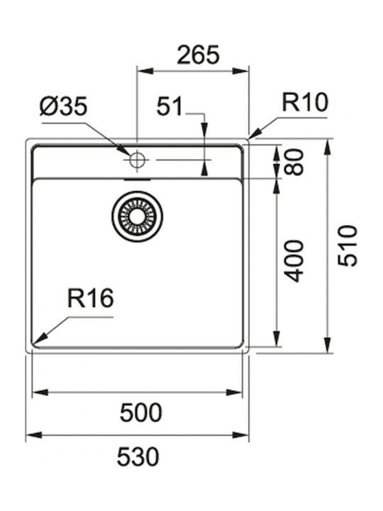 Franke Maris Bowl MRX 210-50 TL 3040100211 Drop-In Sink Inox Satin W53xD51cm Silver