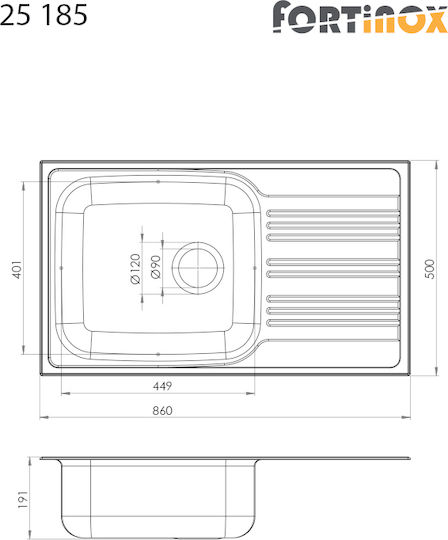 Fortinox Valley 25185 Ένθετος Νεροχύτης Inox Σαγρέ Μ86xΠ50cm Ασημί