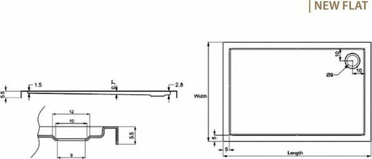 Karag New Flat 3 NFLAT-3 Rechteckig Acryl Dusche x100cm Weiß