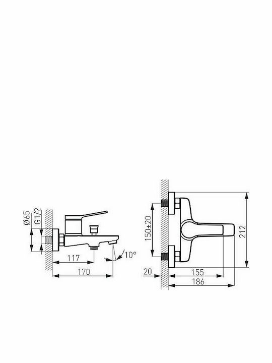 Ferro Stratos Mischung Bade- / Duscharmatur Badewanne Silber