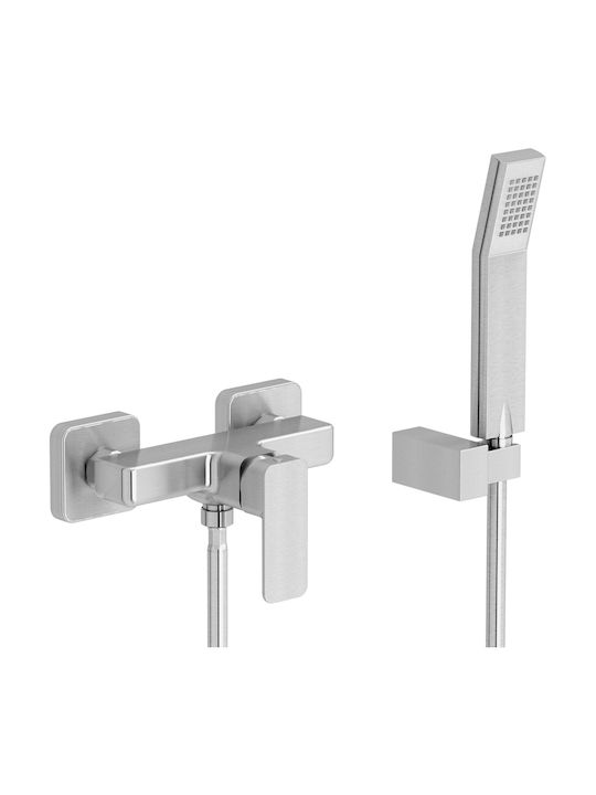 Eurorama Quadra Mixing Bathtub Shower Faucet Complete Set Inox Silver