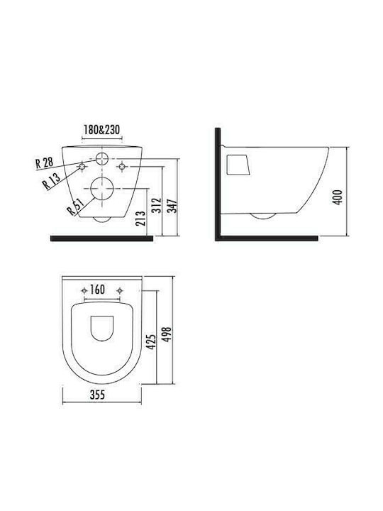 Creavit Razor Λεκάνη Κρεμαστή με Κάλυμμα Duroplast Soft Close Λευκή