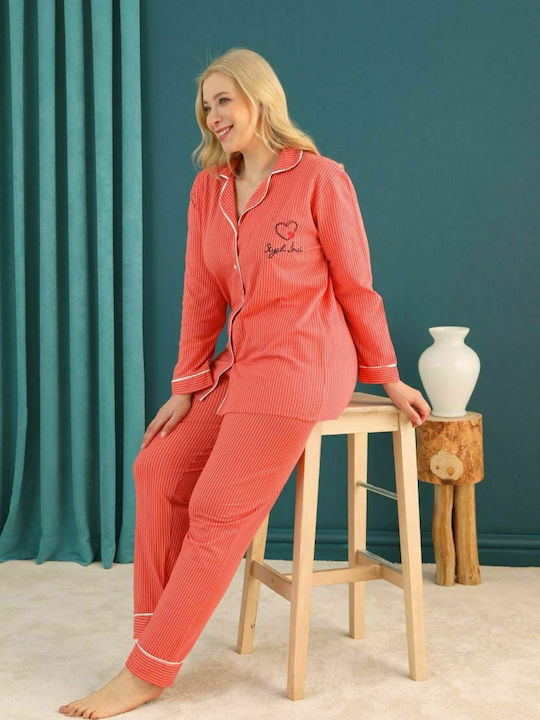 Siyah Inci Winter Women's Pyjama Set Cotton Orange