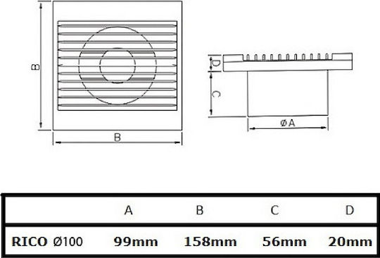 Dospel Rico 100 WCH Wall-mounted Ventilator Bathroom 100mm White