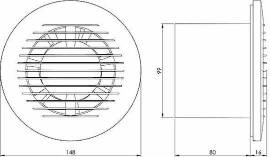 Europlast Επιτοίχιος Εξαεριστήρας Μπάνιου 100mm Λευκός