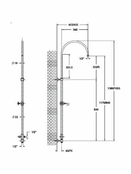 Teorema Tiffany Reglabilă Coloană de duș fără Baterie 105.5-138cm Argint