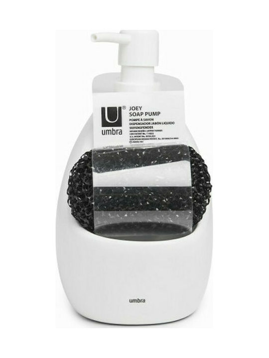 Umbra Joey Tabletop Ceramic Dispenser for the Kitchen with Sponge Holder White 600ml