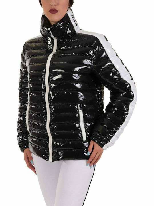 Kurz Damen Puffer Jacke für Winter Schwarz