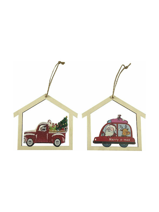 XMASfest Christmas Hanging Car Wooden With Gold Dust With Beads