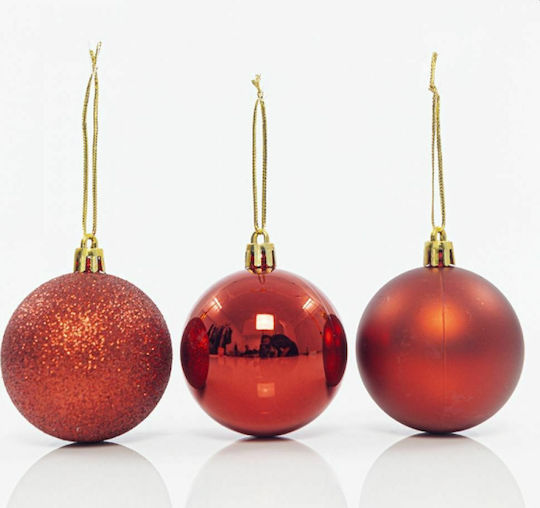 Hanging Ball Ornament Ornament Plastic Red 8cm Set 6pcs