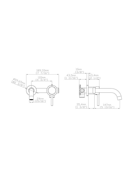 Karag Artemis Built-in Mixer & Spout Set for for Bathroom Sink 1 Exit Chrome