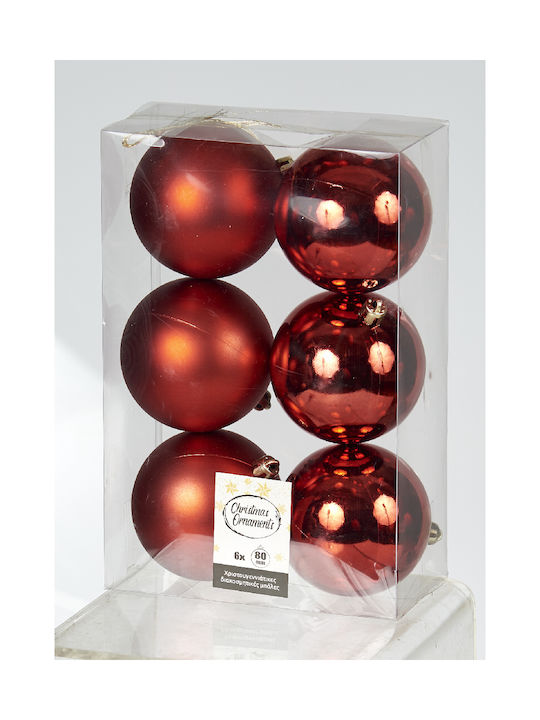 TnS Christmas Plastic Ball Ornament Red 8x8cm 6pcs