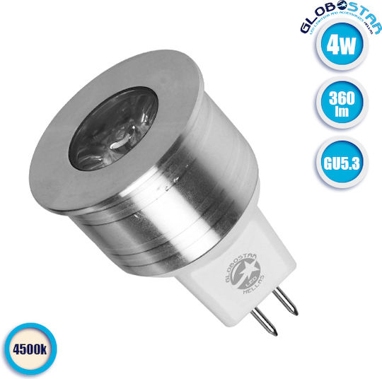 GloboStar LED крушка 4W за фасунга GU4 и форма MR11 Неутрално бяло 360лм