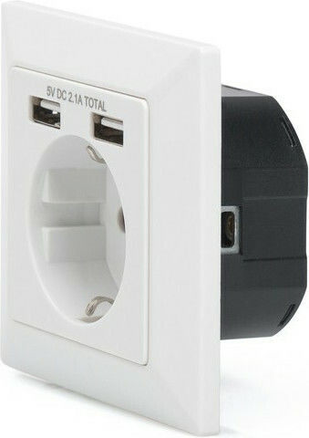 Digitus Μονή Χωνευτή Πρίζα Ρεύματος με 2 Θύρες USB Λευκή