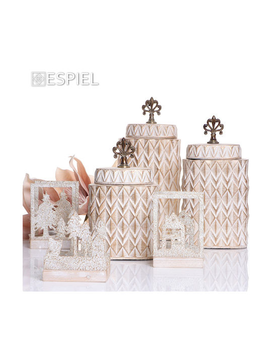 Espiel Christmas Wood Beige Candlestick 17.5x12cm 4pcs
