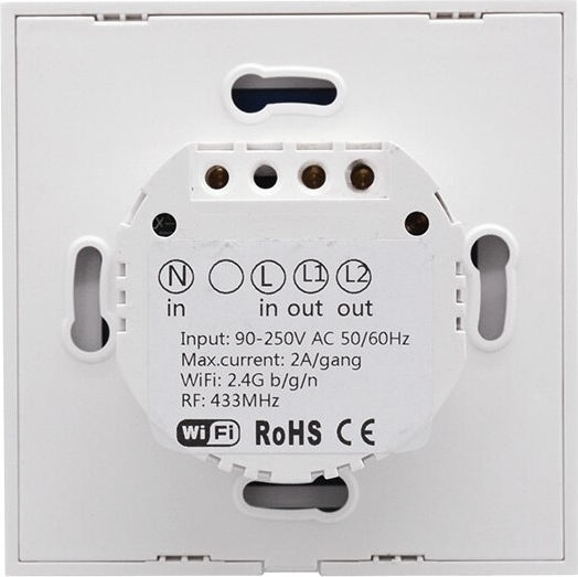 Sonoff TX T2 Încastrat Comutator de Perete Wi-Fi Iluminat Dublu cu Cadru Alb