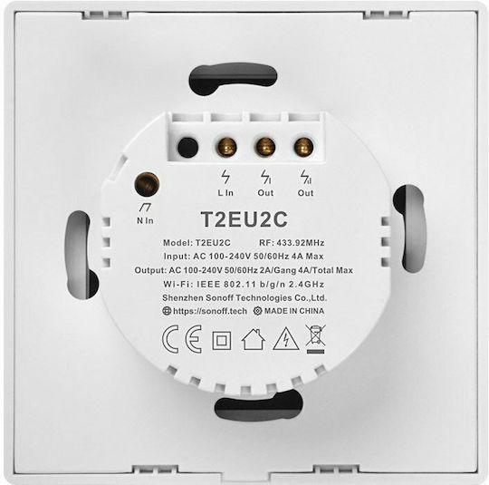 Sonoff TX T2 Încastrat Comutator de Perete Wi-Fi Iluminat Dublu cu Cadru Alb