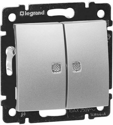 Legrand Valena 13 Recessed Electrical Lighting Wall Switch no Frame Basic Illuminated Brilliant Aluminium