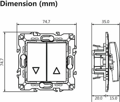 Aca Prime Recessed Electrical Rolling Shutters Wall Switch no Frame Basic Matte Aluminium