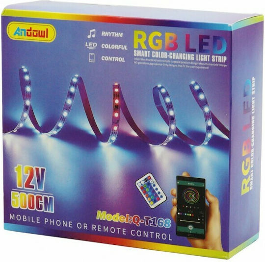 Andowl Smart Ταινία LED 12V RGB Φως 5m Τύπου SMD5050 με Τροφοδοτικό & Τηλεχειριστήριο