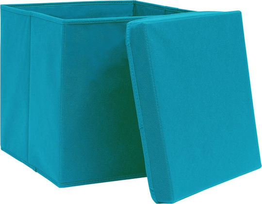 vidaXL Текстил Кутия за съхранение с капак Син 32x32x32см 10бр