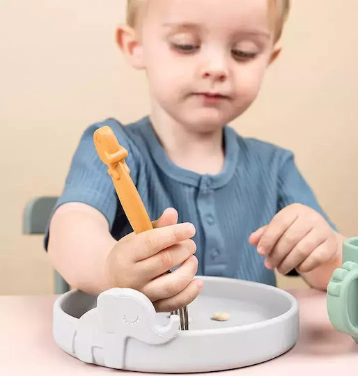Done by Deer Feeding Set Peekaboo Deer Friends made of Silicone with Non-Slip Base Gray 3pcs