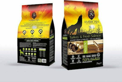 Ambrosia Fresh Turkey & Salmon Senior Light Sterilised All Breeds 2kg Ξηρά Τροφή Διαίτης για Ηλικιωμένους Στειρωμένους Σκύλους με Γαλοπούλα και Σολομό