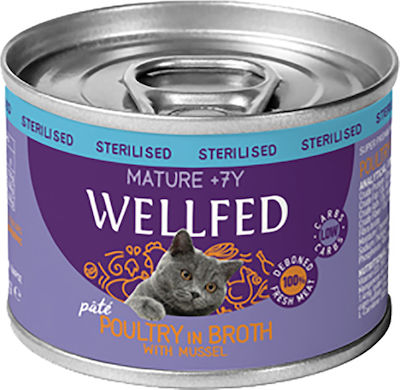 Wellfed Sterilized Mature +7Y Wet Food for Neutered Senior Cat in Can with Poultry 200gr