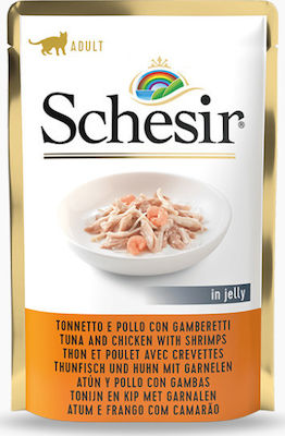 Schesir Nature for Cat Wet Food for Adult Cats for Skin & Hair Care In Pouch with Shrimps / Chicken / Tuna In Jelly Jelly 1pc 85gr