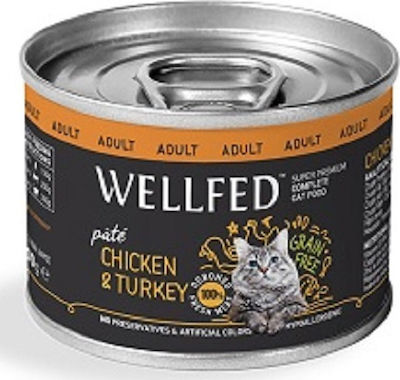 Wellfed Adult Nasses Katzenfutter für Katze in Dose mit Türkei und Huhn 200gr 1433