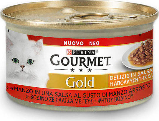 Gourmet Wet Food for Adult Cats in Can with Beef 85gr "Delight of the Sauce" with Beef