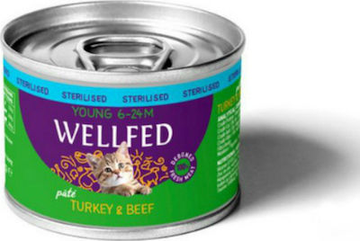 Wellfed Sterilized Young 6-24 Months Wet Food for Sterilised Kittens In Can with Turkey / Calf Πατέ 1pc 200gr