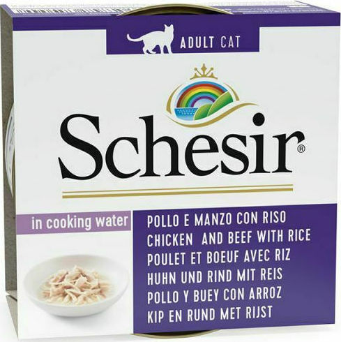 Schesir Nature for Cat Wet Food for Adult Cats in Cans with Chicken, Calf and Rice Grain-Free & Gluten-Free 85gr