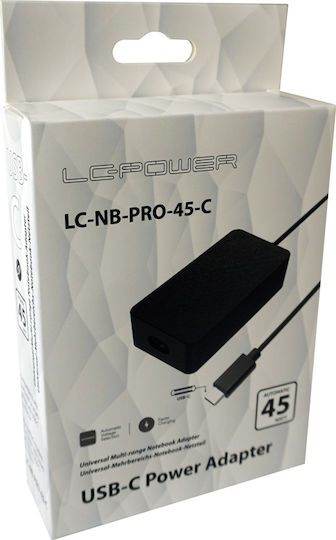 LC-Power USB-C Universal Φορτιστής Laptop 45W 20V 3A χωρίς Καλώδιο Τροφοδοσίας
